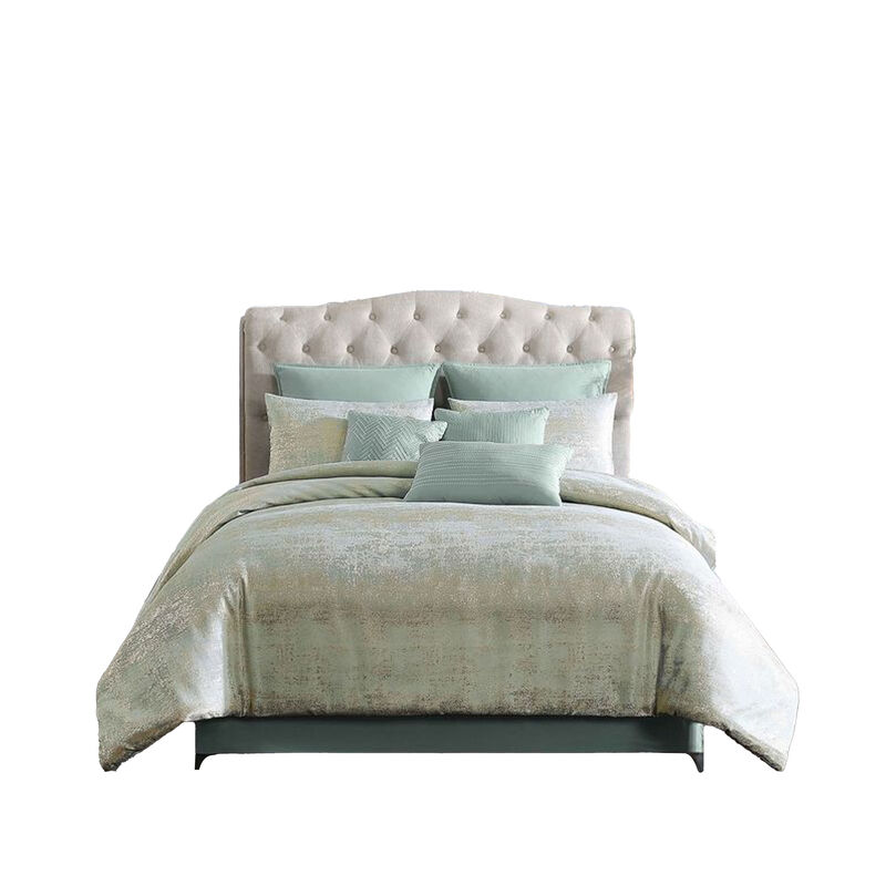 Teesa 10pc King Comforter Set, Shams, Blue and Gold Woven Jacquard