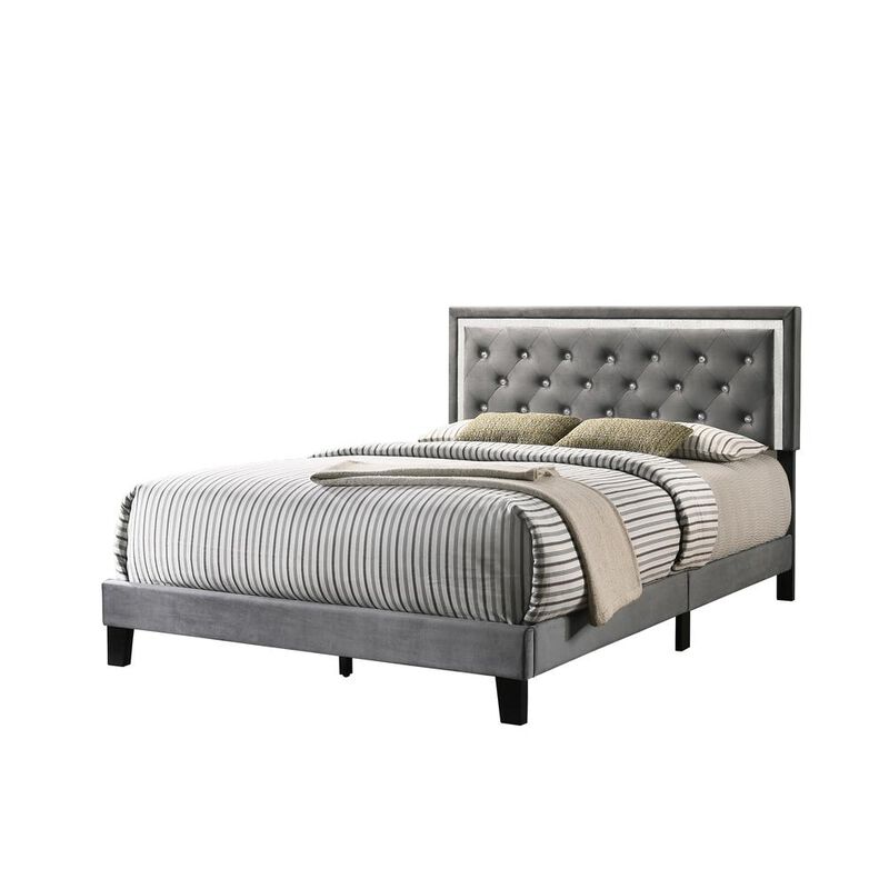 Best Quality Furniture Dark Grey Velvet Uph. Panel Bed with Accents - Full