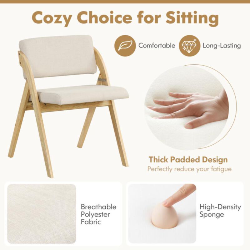 Hivvago Set of 2 Folding Kitchen Dining Chairs with Rubber Wood Legs