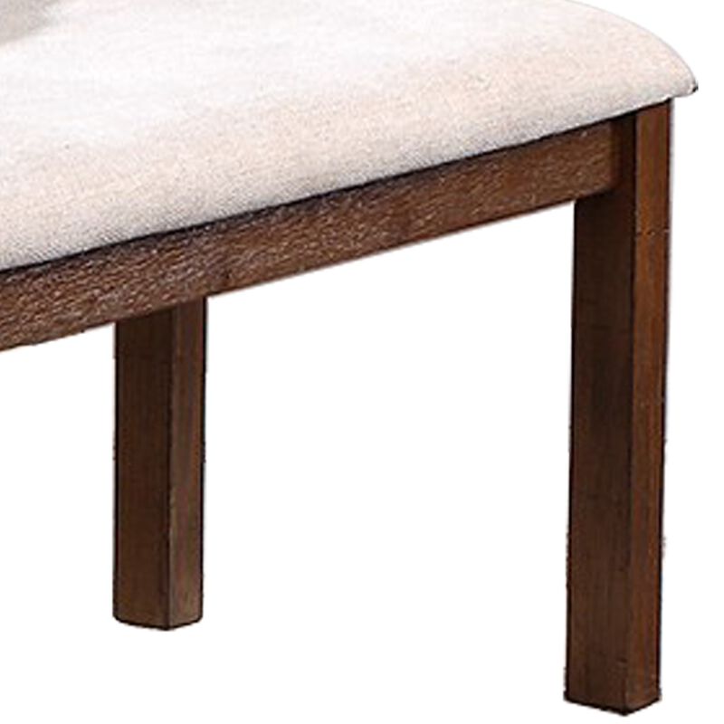 48 Inch Classic Fabric Upholstered Dining Bench, Pine Wood, Ivory and Brown-Benzara