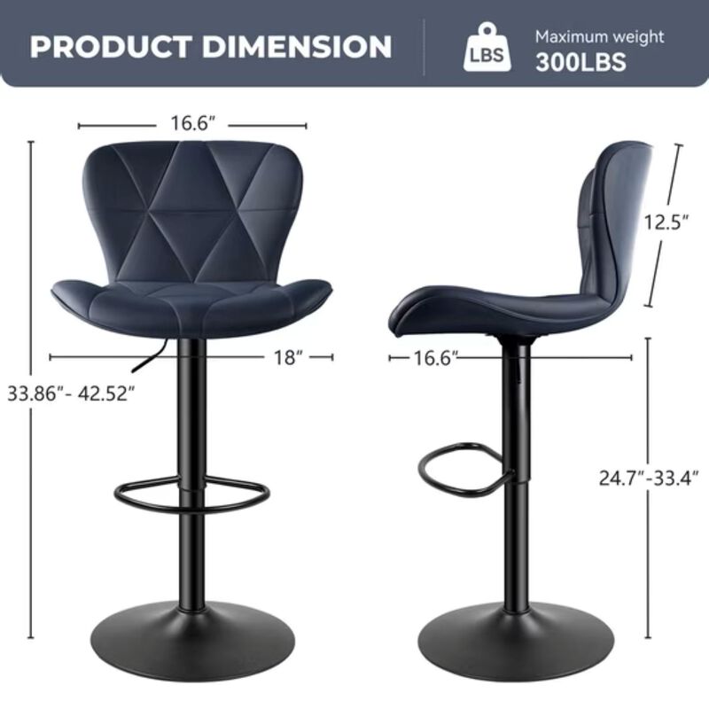 Faux Leather Swivel Bar Stools Set of 2, Adjustable Counter Height Kitchen Chairs, Iron Frame High Backrest 360&deg; Barstools for Kitchen Counter, Outdoor image number 4