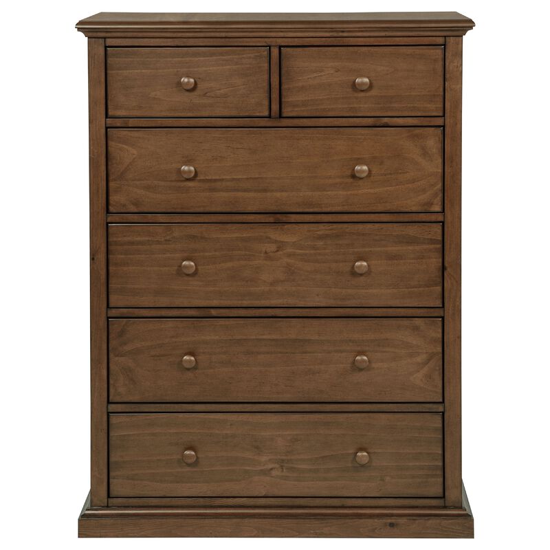 Umer Tall Dresser Chest, 6 Tinted Drawers, Plinth Base, Medium Brown Wood image number 2