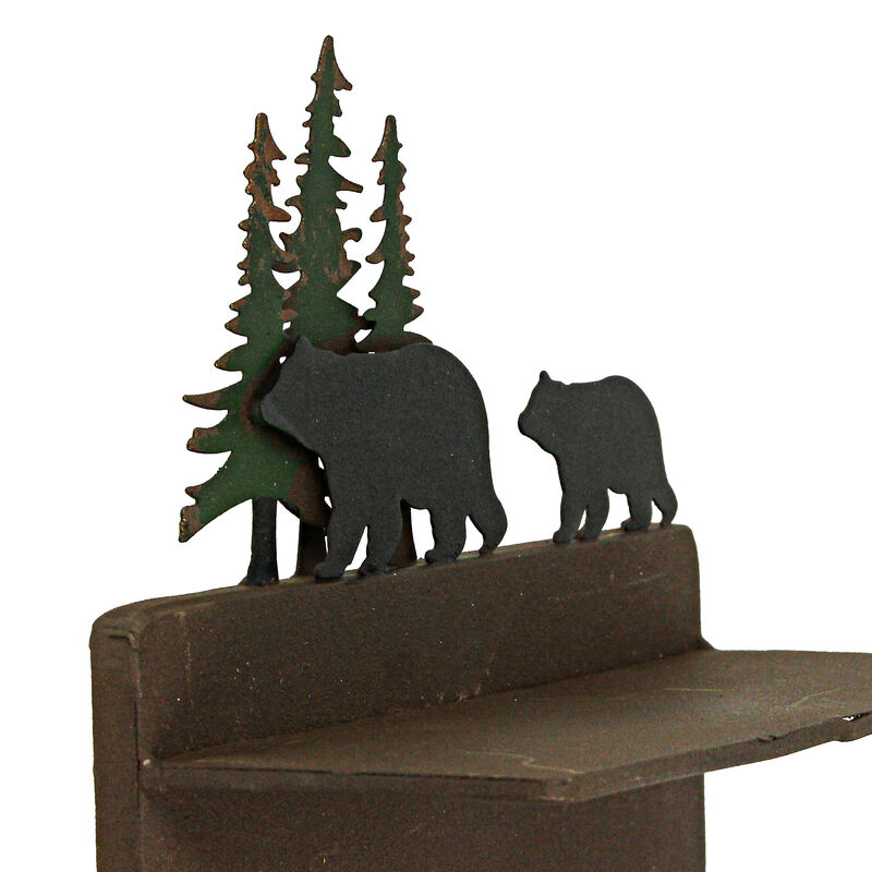 Rustic Brown Painted Metal Walking Bear Toilet Paper Roll Holder W/ Phone Shelf image number 1