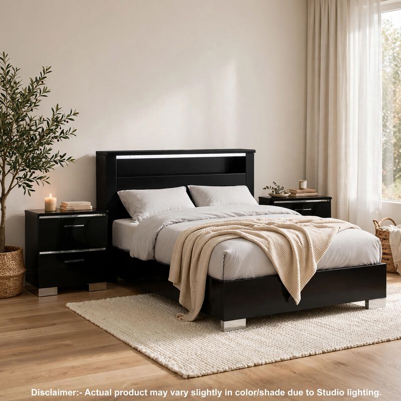 3pc King Bedroom Set, Black, Chrome Wood, 2 Nightstands image number 1