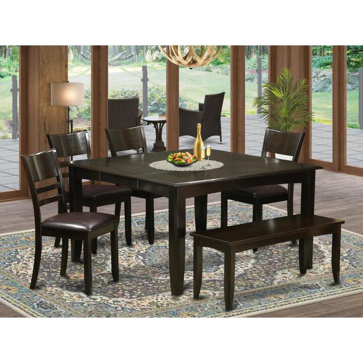 6 Pc Dining set with bench-Dining Table with Leaf and 4 Dinette Chair Plus Bench.