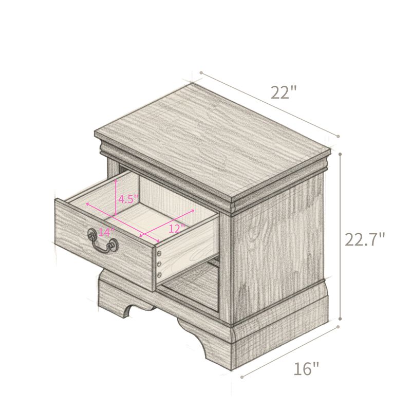 22" Assembled Classic Wooden Nightstand 2-Drawer Antique Pulls image number 6