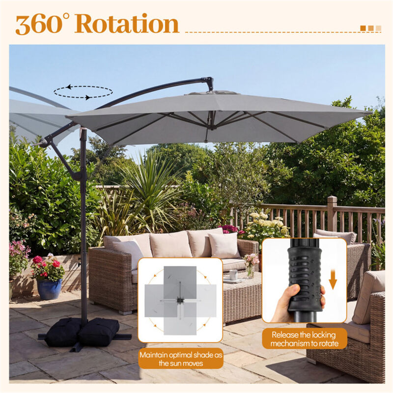 Clihome 8x8 ft Offset Cantilever Patio Umbrella Outdoor Market Square Umbrella with 360 Rotation-Gray in Brown | Mathis Home