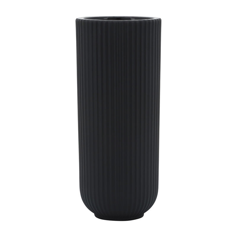 Cer, 11"h Ridged Vase, Black image number 0