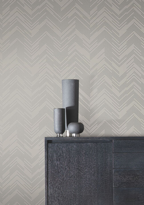 Polished Chevron Taupe & Silver Wallpaper