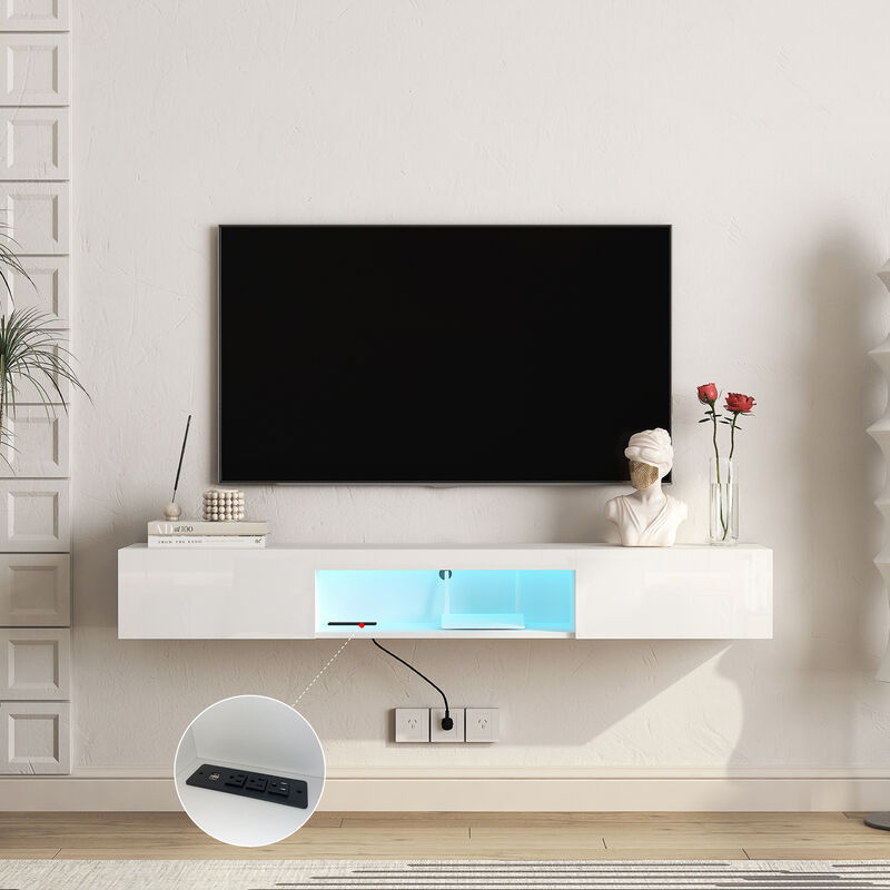 GOODSILO Modern Floating TV Stand with LED Lighting Effects and Spacious Storage Cabinet Entertainment Center image number 6