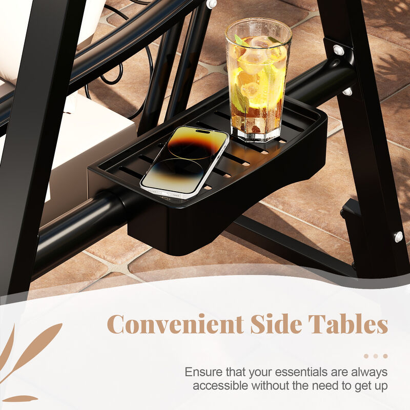 Outdoor Garden Porch Swing with Removable Cushions and Built-In Side Tables-Black image number 5