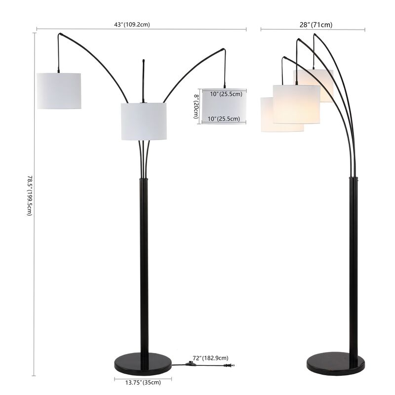 Barrie 3-Light Mid-Century Modern Head-Adjustable Iron LED Arc Floor Lamp