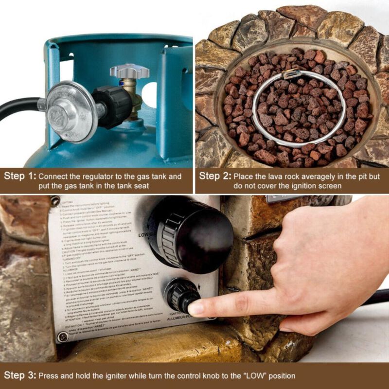 Hivvago Propane Gas Fire Pit with Lava Rocks and Protective Cover