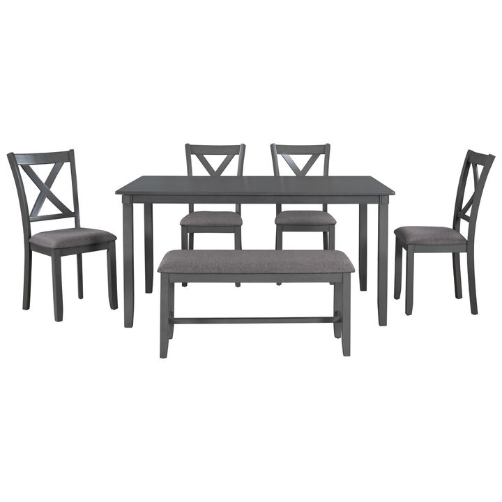 Merax 6-Piece Modern Dining Table Chairs Bench Set