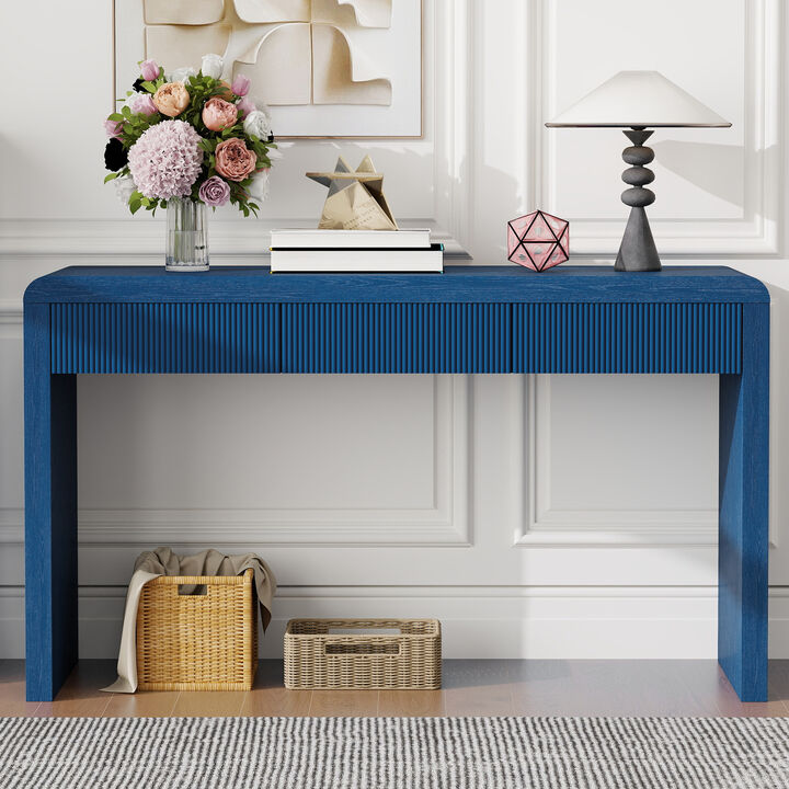 Merax Rustic Console Table with 3 Fluted Drawers