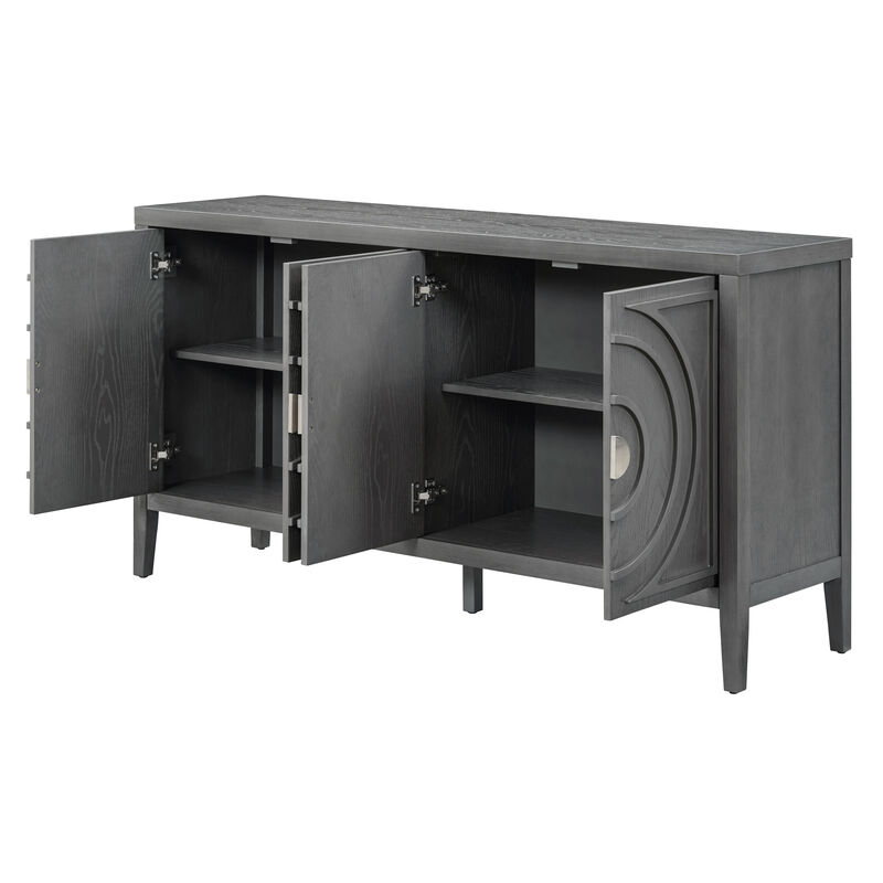 Whisen Retro Sideboard with Circular Groove Design Round Metal Door Handle - Black