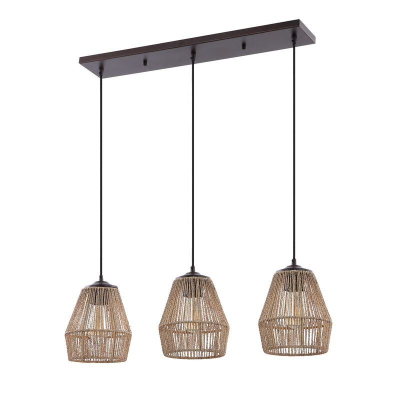 Ibiza 3-Light Woven Rope/Metal Bohemian Coastal LED Linear Pendant