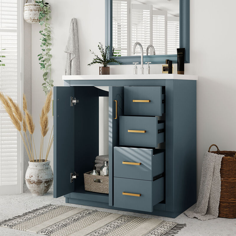 Merax Bathroom Vanity Cabinet with Undermount Ceramic Sink, 3 Drawers, Spacious Cabinet image number 2