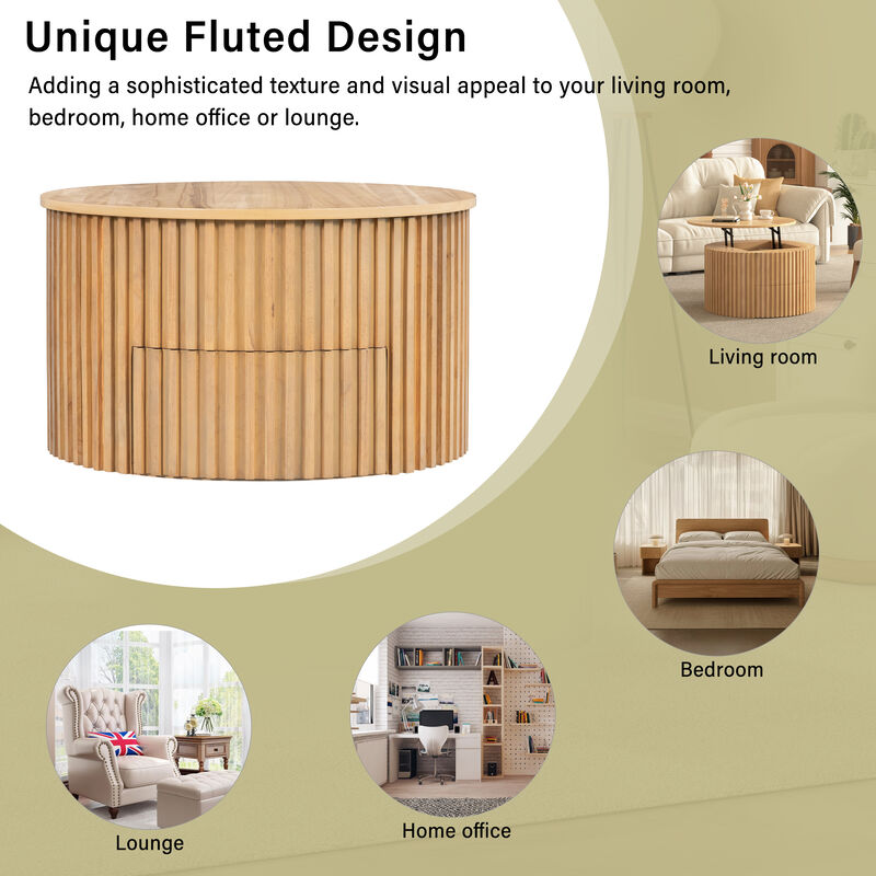 Merax Height-Adjustable Round Coffee Table with Smooth Lift Mechanism, Concealed Storage image number 8