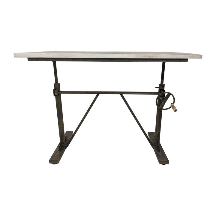 HomeRoots Adjustable Antiqued White Solid Wood and Iron Trestle Standing Desk