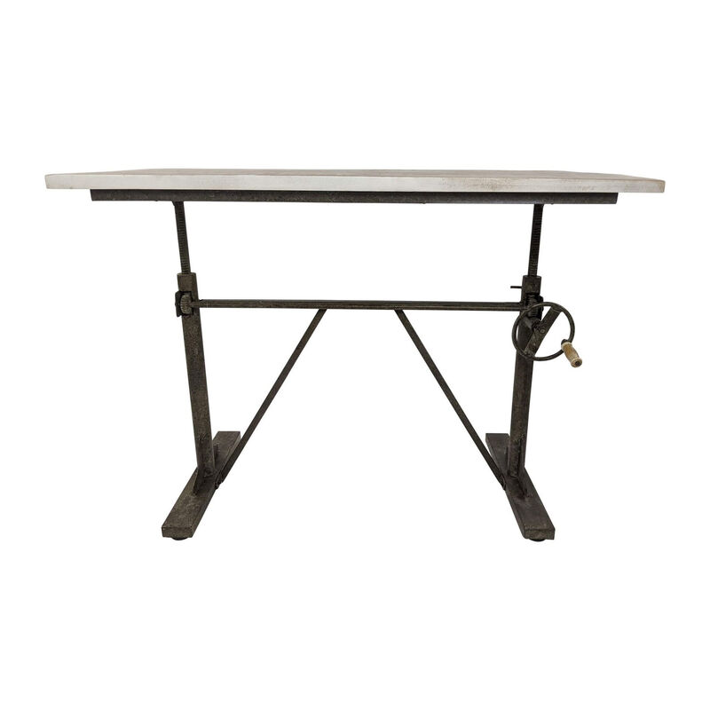 HomeRoots Adjustable Antiqued White Solid Wood and Iron Trestle Standing Desk image number 0