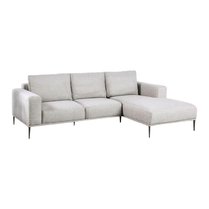Kevin Sectional Sofa, Right Chaise, Gray Chenille, 98 Inch, Metal Legs - Benzara