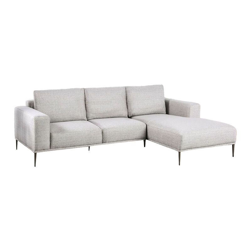 Kevin Sectional Sofa, Right Chaise, Gray Chenille, 98 Inch, Metal Legs - Benzara
