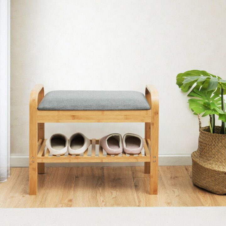 Hivvago Shoe Rack Bench Bamboo with Storage Shelf -Natural