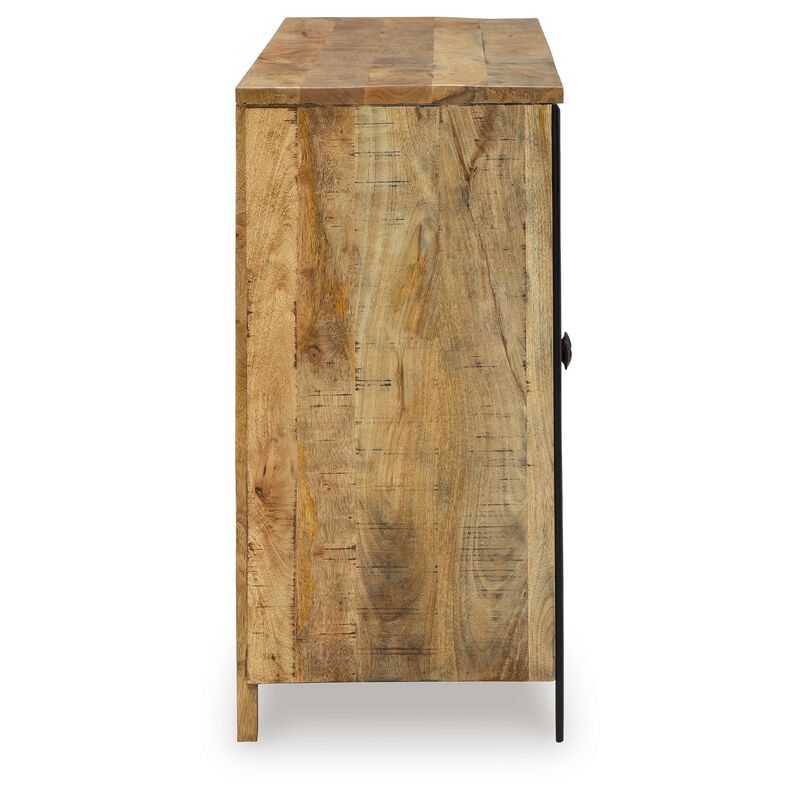 Sideboard Cabinet Console, Square Patterned Brown Mango Wood 63 Inch