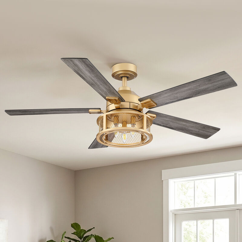 52 in. Modern Mesh Metal Reversible Blades Gold Ceiling Fan with Light and Remote image number 4