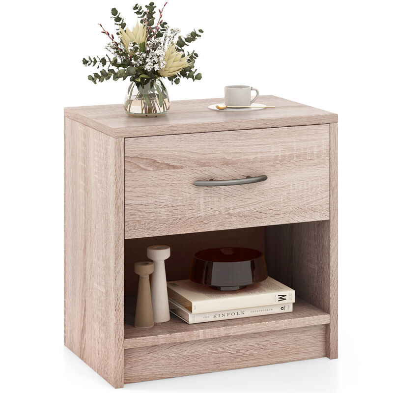 Bedside Table Nightstand with Drawer and Open Storage Shelf