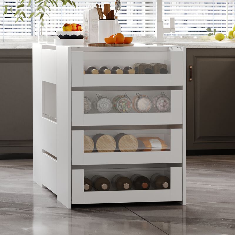 FUFU&GAGA White 14-Drawer Kitchen Island with Wooden Shelf, P2 MDF Construction, and Tempered Glass, (47.2"W x 23.6"D x 31.5"H), White