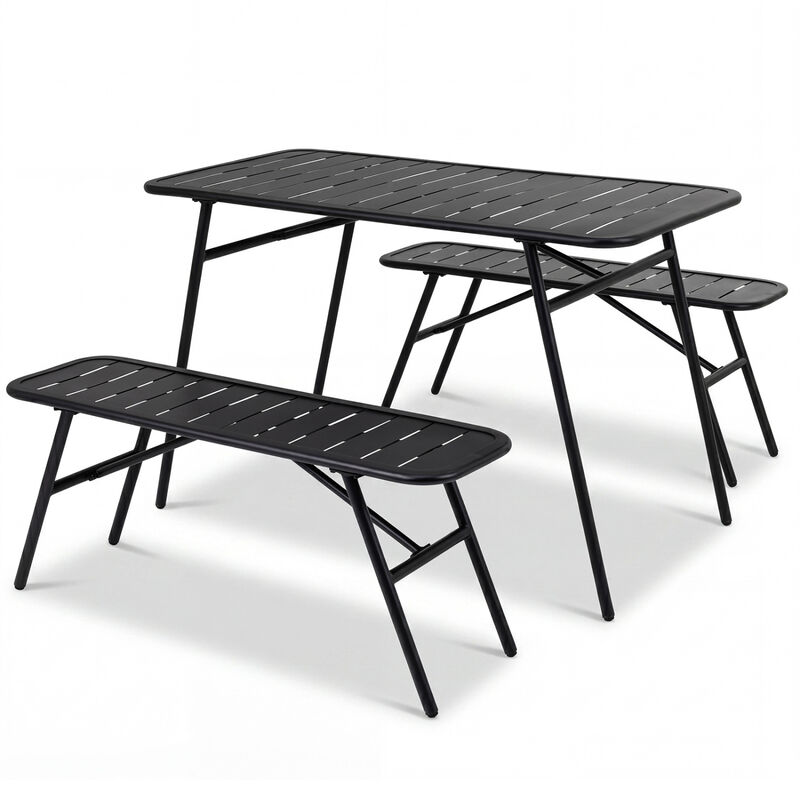 Outdoor Patio Dining Set 3 Piece with Table and 2 Benches for Garden, Deck, Backyard Use-Black image number 0