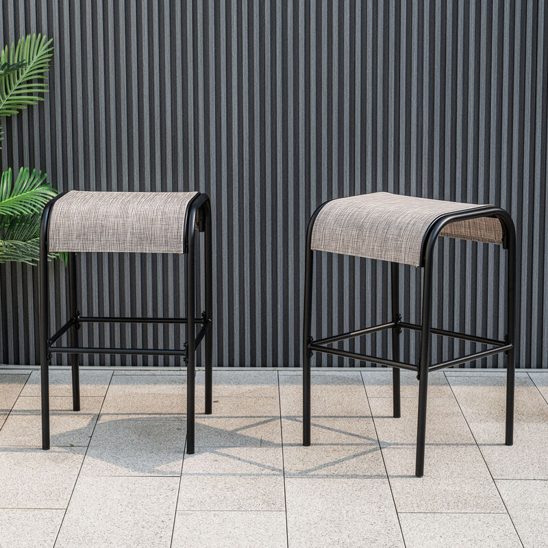 Patio Metal Bar Stools with Curved Fabric Seat – Stylish Outdoor Seating for Bars and Kitchens