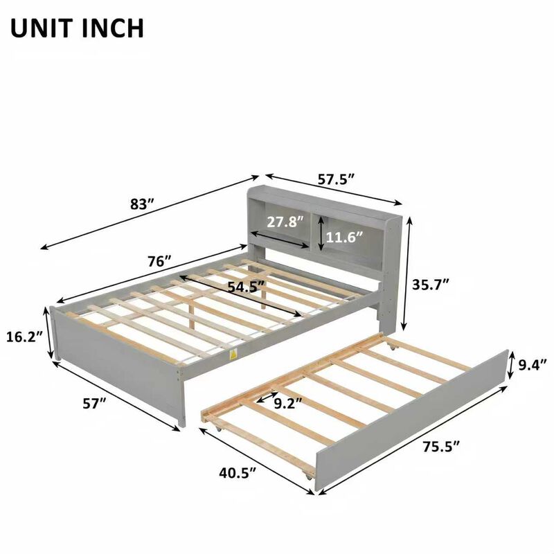 Whisen Full Storage Bed with Pull-Out Trundle and Integrated Bookcase Headboard image number 9