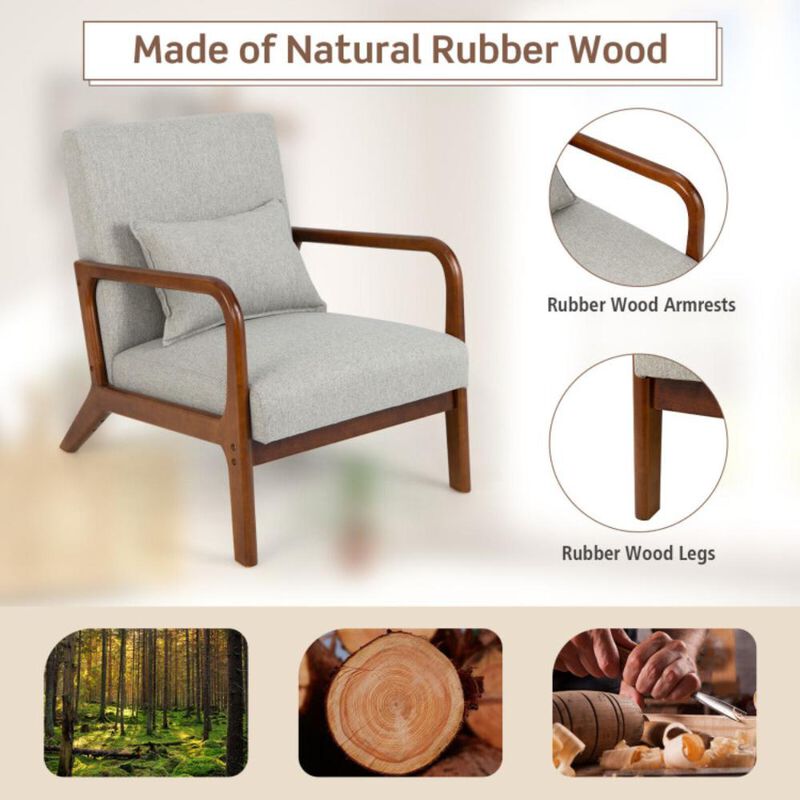 Hivvago Modern Accent Chair with Rubber Wood Frame and Lumbar Pillow