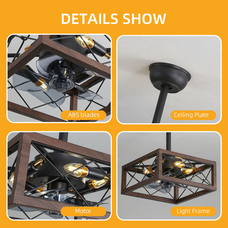 18inch Caged Ceiling Fan with Lights Remote Control for APP