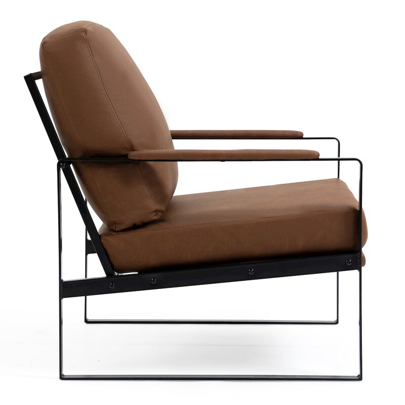 Glamour Home Ayume Brown Faux Leather Accent Chair with Black Iron Legs