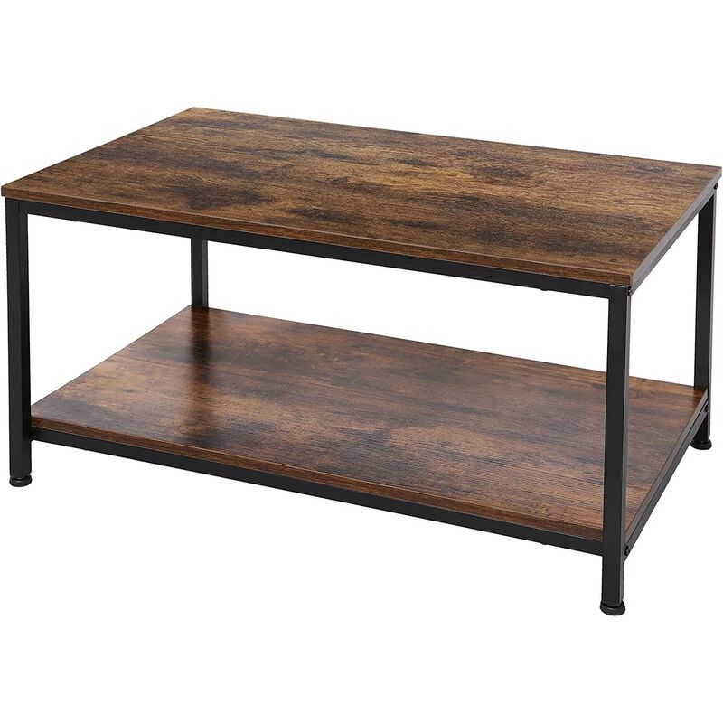 Industrial Style Coffee Table with Two Shelves and Heavy Duty Construction