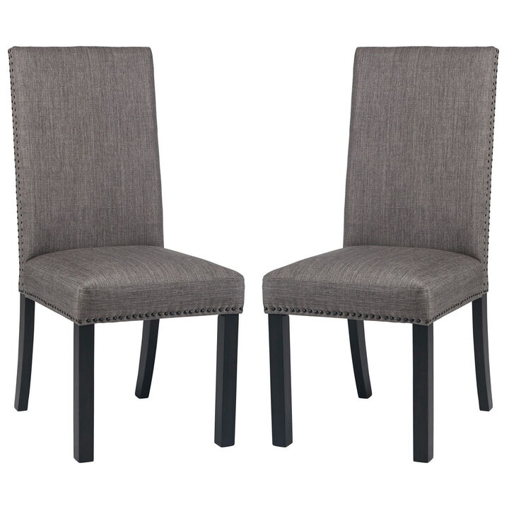 Dining Chair with Nailhead Trim and Fabric Seat, Set of 2, Gray-Benzara