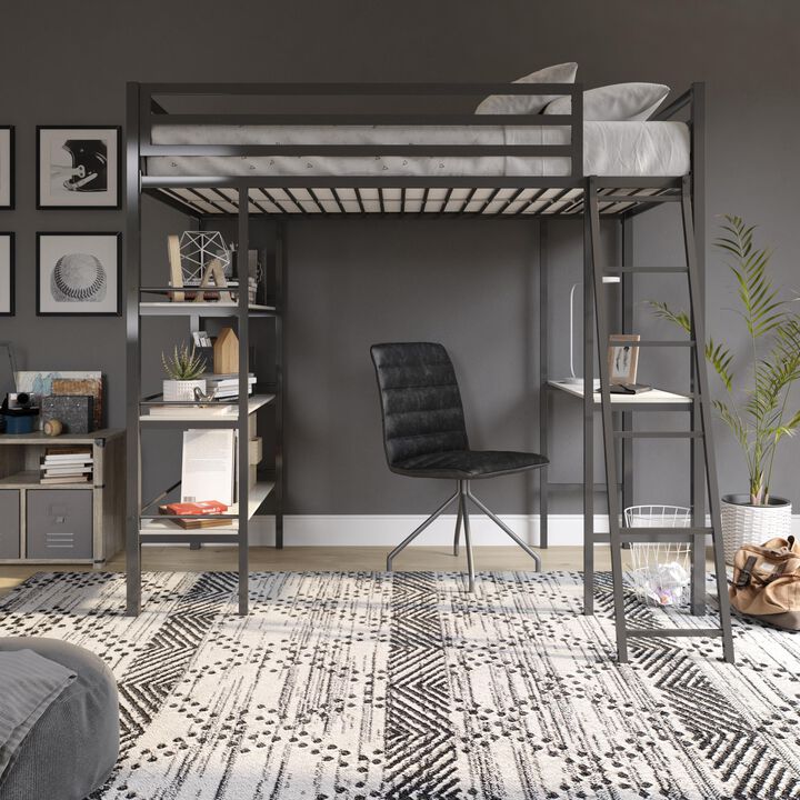 Nova Metal Loft Bed with Shelves