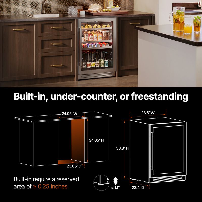 Beverage Refrigerator Cooler,24 inch 180 Cans Beverage Fridge, 34-54 ℉,Built-in Beverage Cooler ,3 Color LED image number 4