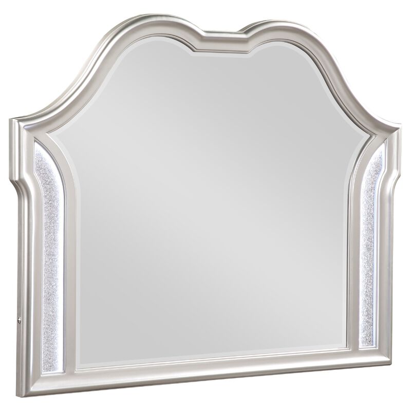 Nive Dresser Mirror, Silver Wood Frame, Double Arch Top, 40 Inch - Benzara