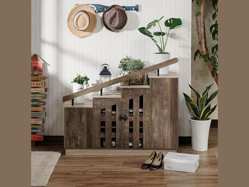 Entryway Wood Shoe Storage Cabinet 12 Pair Brown Homes Inside