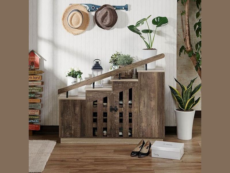 Entryway Wood Shoe Storage Cabinet 12 Pair Brown Homes Inside image number 1