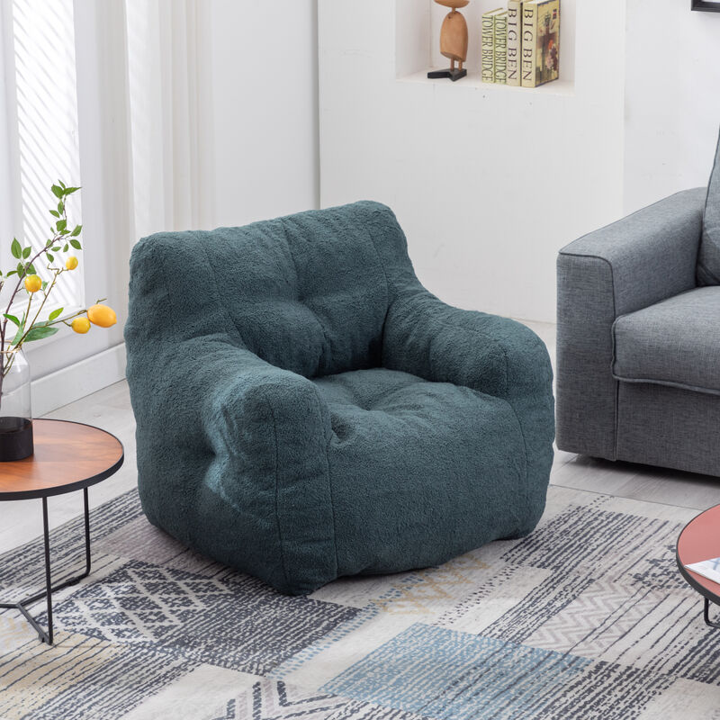 GOODSILO Soft Teddy Fabric Tufted Foam Bean Bag Chair with Ergonomic Backrest Design image number 8