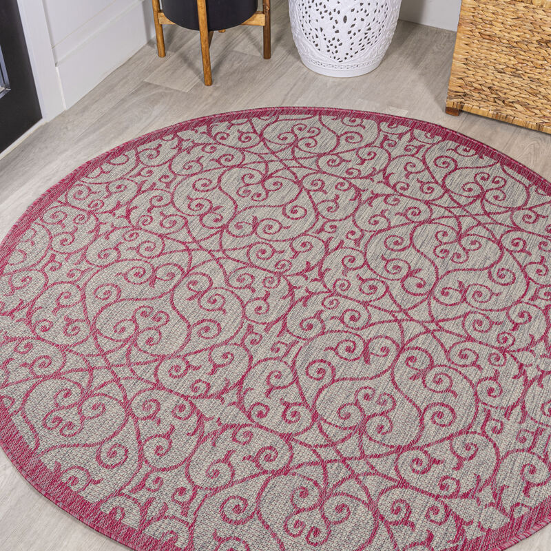 Madrid Vintage Filigree Textured Weave Round Indoor/Outdoor Area Rug