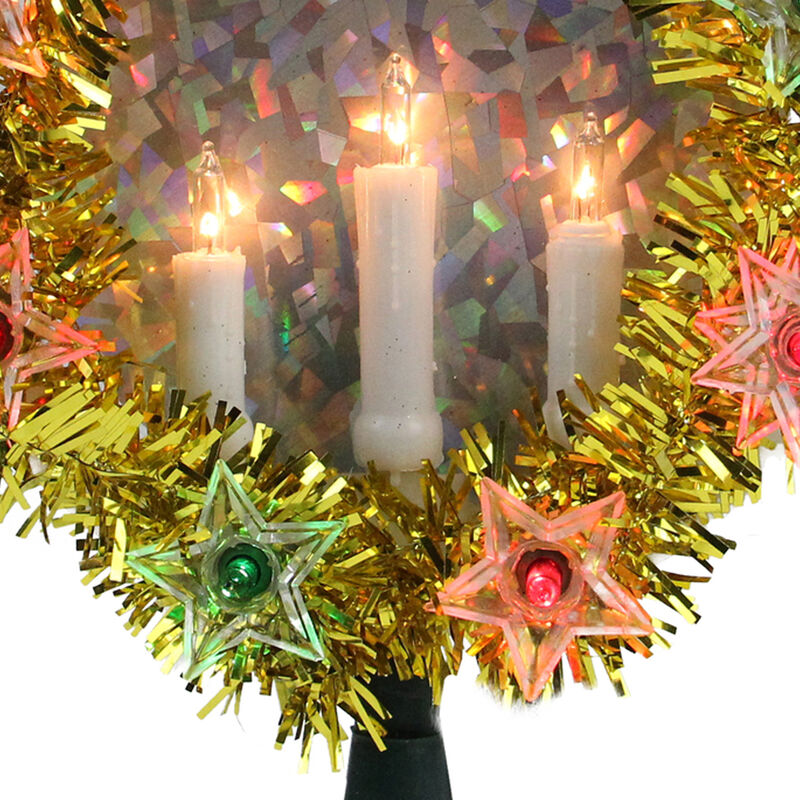 7" Lighted Gold Tinsel Wreath with Candles Christmas Tree Topper - Multi Lights image number 4