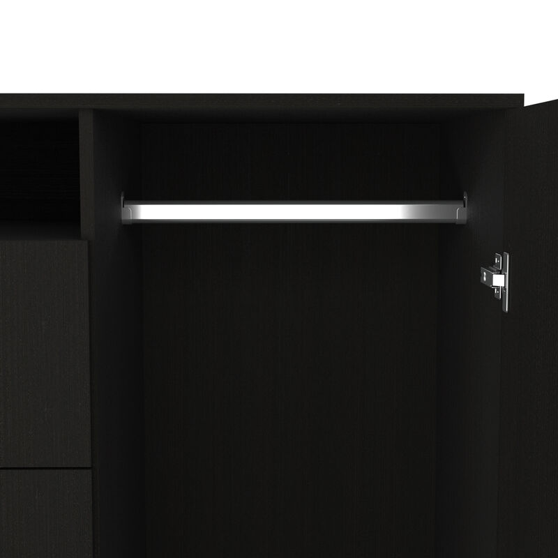 DEPOT E-SHOP Milano 3 Door Cabinet Dresser, Two Drawers, Four Interior Shelves, Rod, Black