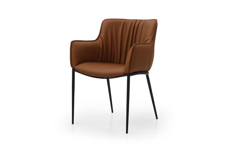 HomeRoots Brown and Black Faux Leather and Steel Dining Arm Chair image number 2
